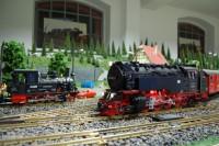 Lok 99&nbsp;5633 der Spreewaldbahn f&auml;hrt in den Bf&nbsp;Alexisrode ein w&auml;hrend Lok 99&nbsp;222 mit ihrem Pz ausf&auml;hrt.